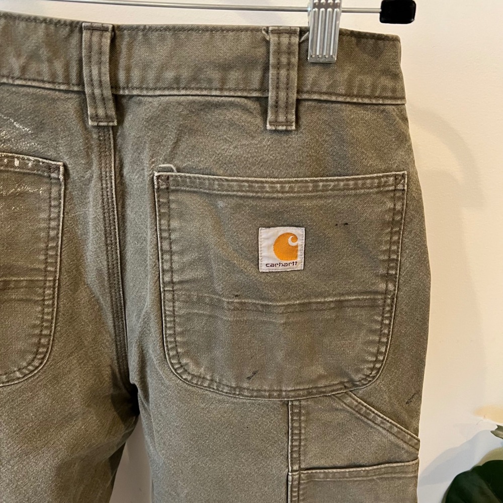 Carhartt Relaxed Fit Carpenter Pants Olive Green Distressed Workwear 32x32 Mens - Picture 8 of 9